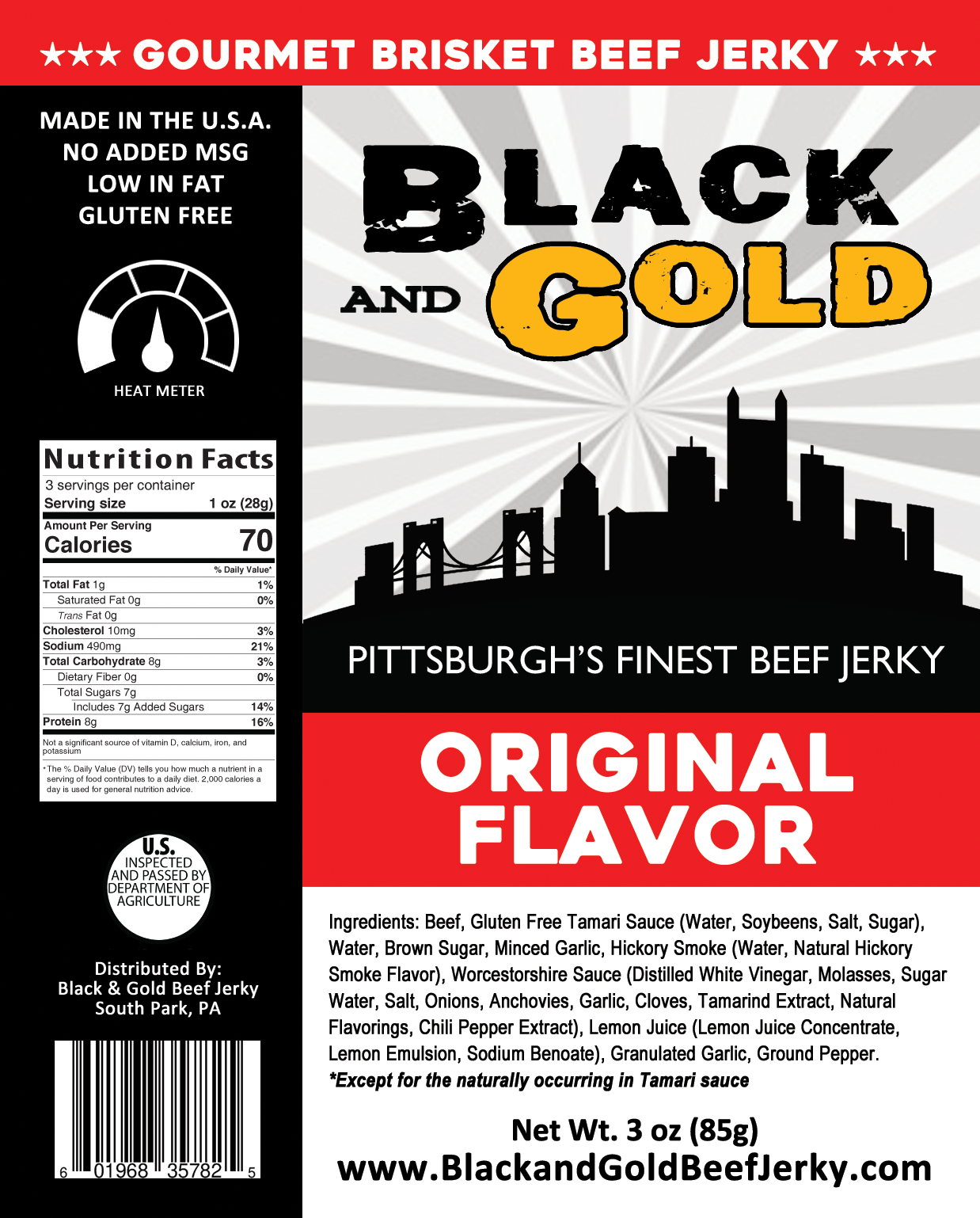 Jerky Labels 3 oz. Original Flavor – Black and Gold Beef Jerky